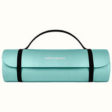 Load image into Gallery viewer, Retrospec Solana Yoga Mat 1&quot; Thick w/Nylon Strap for Men &amp; Women - Non Slip Exercise Mat for Home Yoga, Pilates, Stretching, Floor &amp; Fitness Workouts - Blue Lagoon
