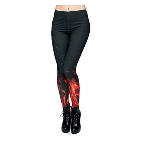 Kanora Fire Printed Seamless Workout Leggings - Women’s Black 3D Printed Yoga Leggings, Tummy Control Running Pants (Fire, One Size)