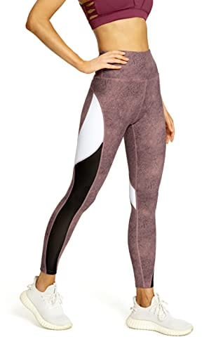 QUEENIEKE Women Yoga Pants Color Blocking Mesh Workout Running Leggings Tights Size XS ColorNostalgic Red Tie -dye