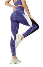 Load image into Gallery viewer, QUEENIEKE Women Yoga Pants Color Blocking Mesh Workout Running Leggings Tights Size XS Color Blue Tie -dye

