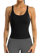 Load image into Gallery viewer, ATTRACO Women Black Workout Cropped Tops with Built in Bra Ribbed Tank Tops Slim Fit
