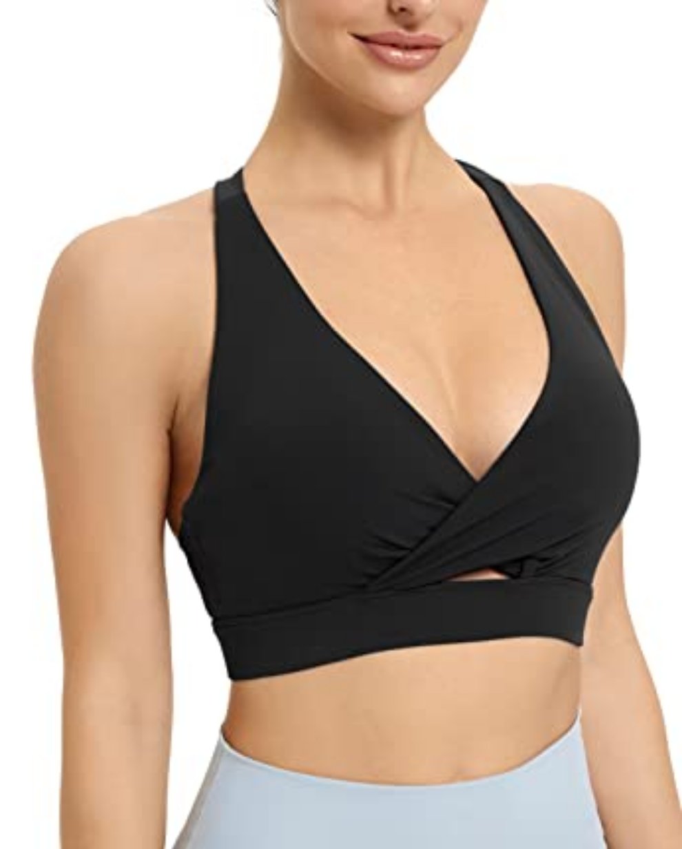 SCOOPLOVER Sexy Racerback Sports Bras for Women, V-Neck Low Impact Padded Breathable Sports Bras Yoga Bras (S, All Black)