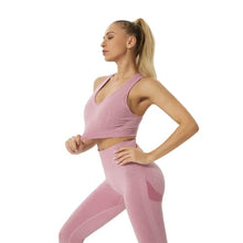 Load image into Gallery viewer, JOJOANS Women&#39;s Workout Outfit 2 Pieces Seamless Yoga Workout Set High Waist Leggings with Sports Bra Gym Clothes Sets Pink
