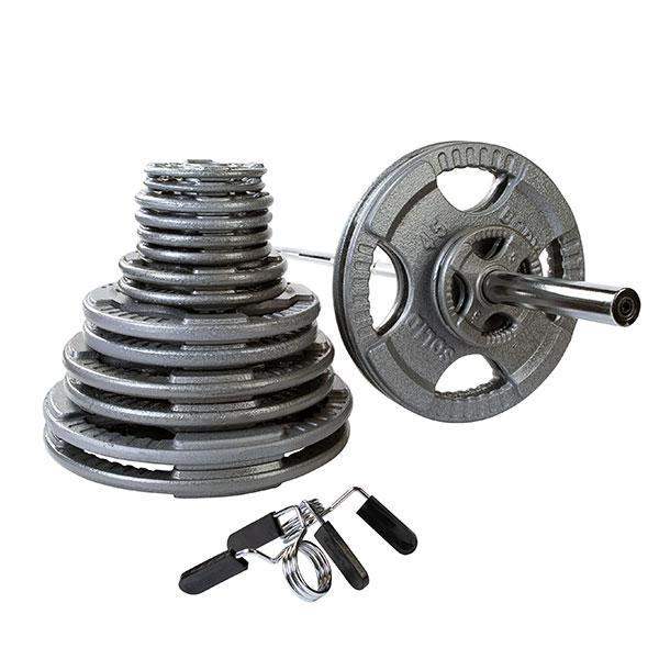 400lb. Gray Cast Iron Grip Olympic Weight Set with 7ft. Olympic bar and collars - The Home Fitness Corp