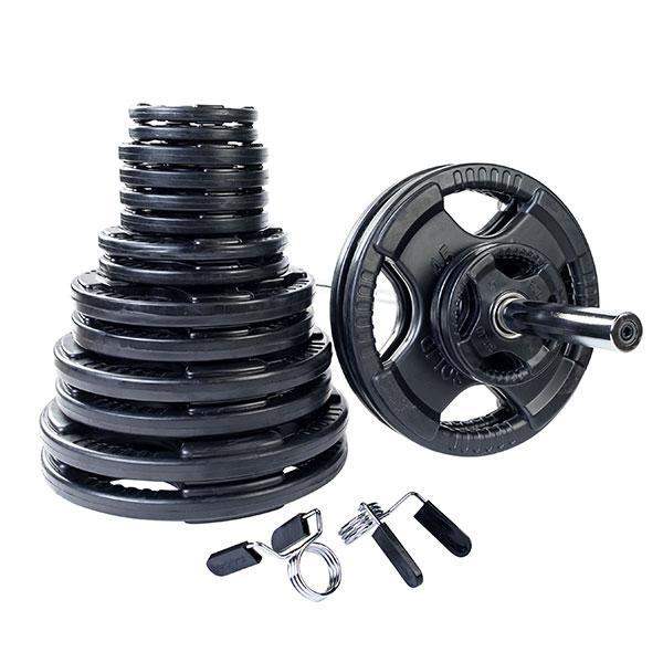 400lb. Rubber Grip Olympic Weight Set with 7ft. Olympic bar and collars - The Home Fitness Corp
