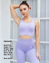 Load image into Gallery viewer, FRESOUGHT Workout Sets for Women 2 Piece Seamless Matching Yoga Gym Active Wear Outfits High Waist Legging Sports Bra Set Purple,S
