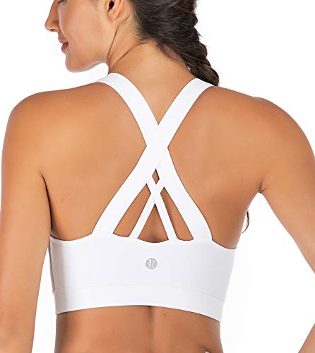 RUNNING GIRL Sports Bra for Women, Criss-Cross Back Padded Strappy Sports Bras Medium Support Yoga Bra with Removable Cups(WX2353D.White.L)