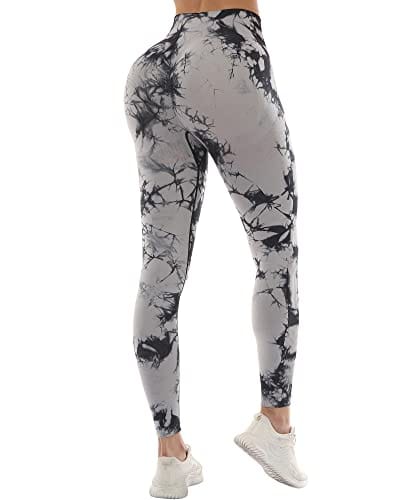NORMOV Butt Lifting Workout Leggings for Women,Seamless High Waist Gym Yoga Pants Tie Dye Black
