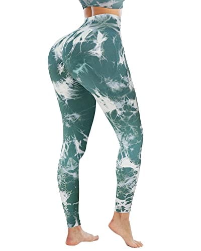 NORMOV Butt Lifting Workout Leggings for Women,Seamless High Waist Gym Yoga Pants Dye Green