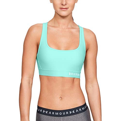 Under Armour womens HeatGear Armour Mid Impact Crossback Sports Bra , Neo Turquoise (361)/Fuse Teal , Small
