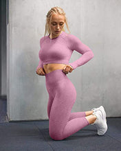 Load image into Gallery viewer, OYS Women&#39;s 2 Piece Tracksuit Workout Outfits Seamless High Waist Leggings Sports Long Sleeve Gym Sets Fuchsia
