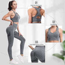 Load image into Gallery viewer, JOJOANS Women&#39;s Workout Outfit 2 Pieces Seamless Yoga Workout Set High Waist Leggings with Sports Bra Gym Clothes Sets Grey
