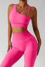 Load image into Gallery viewer, QINSEN Seamless Workout Set for Women One Shoulder Sporty Bra Tummy Control Butt Lifting Leggings Rosy S
