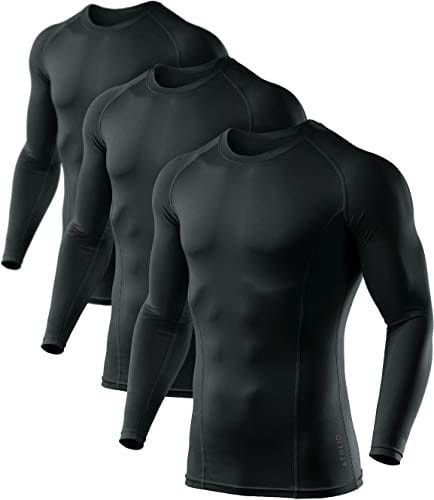 ATHLIO Men's UPF 50+ Long Sleeve Compression Shirts, Water Sports Rash Guard Base Layer, Athletic Workout Shirt, 3pack Black/Black/Black, Medium