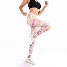 Load image into Gallery viewer, Middle Waisted Seamless Workout Leggings - Women’s Mandala Printed Yoga Leggings, Tummy Control Running Pants (Rainbow Waves, One Size)

