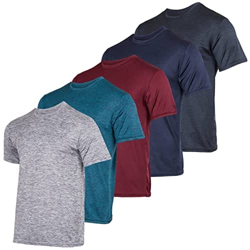 Men's Quick Dry Fit Dri-Fit Short Sleeve Active Wear Training Athletic Essentials Crew T-Shirt Fitness Gym Wicking Tee Workout Casual Sports Running Tennis Exercise Undershirt Top - 5 Pack,Set 1-M