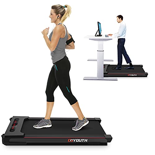 GOYOUTH 2 in 1 Under Desk Electric Treadmill Motorized Exercise Machine with Wireless Speaker, Remote Control and LED Display, Walking Jogging Machine for Home/Office Use