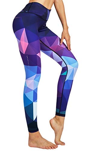 COOLOMG Women's Leggings Yoga Long Pants Compression Drawstring Running Tights Non See-Through Diamond Purple Adults Small(Youth X-Large)