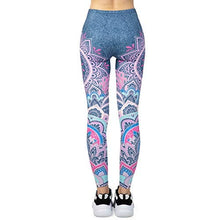 Load image into Gallery viewer, Jeans Printed Seamless Workout Leggings - Women’s Blue Mandala Printed Yoga Leggings, Tummy Control Running Pants (Blue Jeans, One Size)
