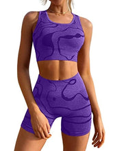 Load image into Gallery viewer, GXIN Women&#39;s Workout 2 Piece Outfits High Waist Running Shorts Seamless Gym Yoga Sports Bra Purple
