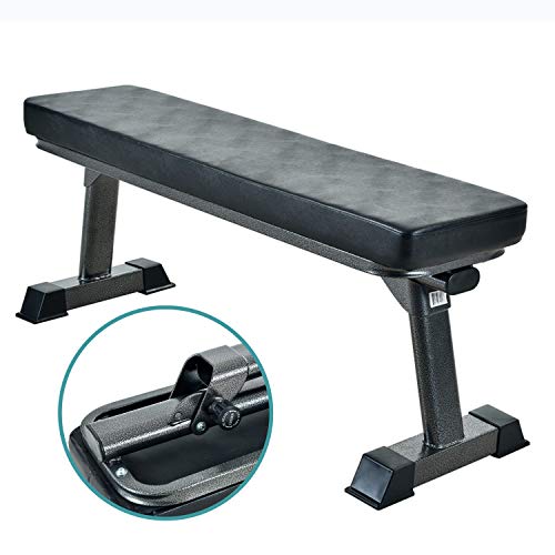 Finer Form Foldable Flat Weight Bench for Bench Press, Strength Training, and Ab Exercises - Free PDF Workout Chart Included