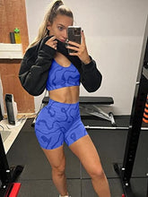 Load image into Gallery viewer, GXIN Women&#39;s Workout 2 Piece Outfits High Waist Running Shorts Seamless Gym Yoga Sports Bra Darkblue
