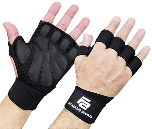 Fit Active Sports New Ventilated Weight Lifting Gloves with Built-in Wrist Wraps, Full Palm Protection & Extra Grip. Great for Pull Ups, Cross Training, Fitness & Weightlifting. (Men & Women)