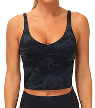 Load image into Gallery viewer, THE GYM PEOPLE Womens Camo Longline Sports Bra Wirefree Padded Medium Support Yoga Bras Gym Running Workout Tank Tops (BlackGrey Camo, Small)
