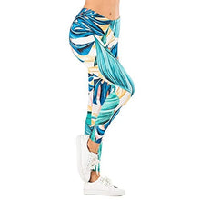 Load image into Gallery viewer, Tropical Leaf Seamless Workout Leggings - Green Leaf Printed Yoga Leggings, Tummy Control Running Pants (Blue Leaf, One Size)
