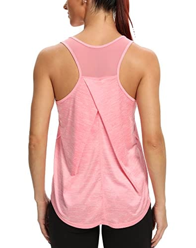 Aeuui Workout Tops for Women Mesh Racerback Tank Yoga Shirts Gym Clothes Pink