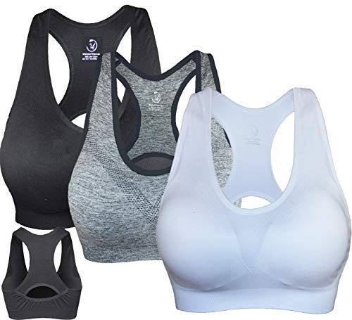 KINYAOYAO Women's Plus Size 3-Pack High Impact Seamless Racerback Padded Bra ,Black,White,Grey,4X – The Home Fitness Corp