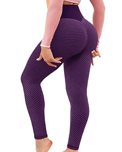 AIMILIA Textured Anti Cellulite Leggings for Women High Waisted Yoga Pants Workout Tummy Control Sport Tights Y-tight-purple