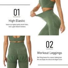 Load image into Gallery viewer, JOJOANS Women&#39;s Workout Outfit 2 Pieces Seamless Yoga Workout Set High Waist Leggings with Sports Bra Gym Clothes Sets Green M
