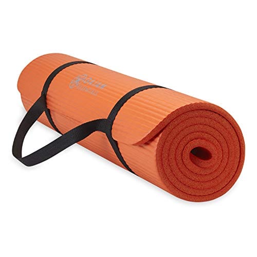 Gaiam Essentials Thick Yoga Mat Fitness Exercise Mat with Easy Cinch Carrier Strap Orange 72 L X 24 W X 2 5 Inch Thick 10mm The Home Fitness Corp