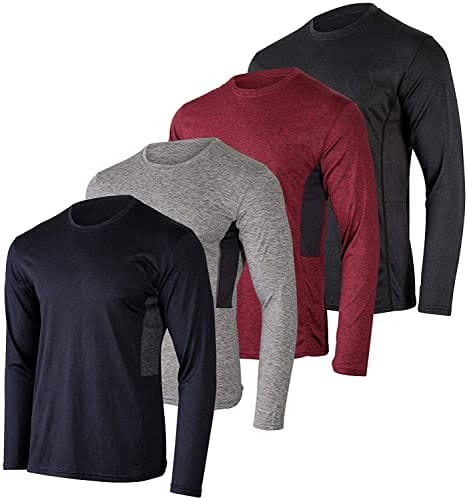 4 Pack:Mens Long Sleeve T-Shirt Workout Clothes Quick Dry Fit Gym Tee Shirt Athletic Active Performance Casual Moisture Wicking Exercise Clothing Running Cool Sport Training Undershirt Top-Set 5,S