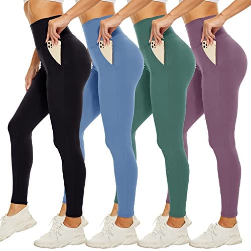 CAMPSNAIL 4 Pack High Waisted Leggings for Women with Pockets- Soft Tummy Control Slimming Yoga Pants for Workout Running
