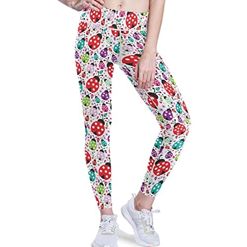 visesunny High Waist Yoga Pants with Pockets Cute Ladybug Polka Dot Buttery Soft Tummy Control Running Workout Pants 4 Way Stretch Pocket Leggings