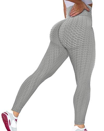 Murandick Textured Leggings for Women Scrunch High Waist Textured Yoga Workout Pants - Grey