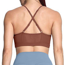 Load image into Gallery viewer, Aoxjox Sports Bras for Women Workout Fitness Ruched Training Baddie Cross Back Yoga Crop Tank Top (Dandelion Brown, Medium)

