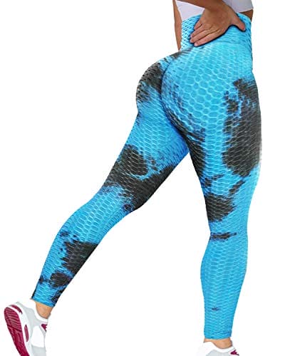 Murandick Textured Leggings for Women Scrunch High Waist Textured Yoga Workout Pants - Blue Pattern