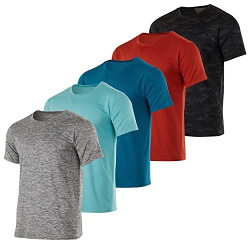 Men's Quick Dry Fit Dri-Fit Short Sleeve Active Wear Training Athletic Essentials Crew T-Shirt Fitness Gym Wicking Tee Workout Casual Sports Running Tennis Exercise Undershirt Top - 5 Pack Set 17, S