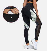 Load image into Gallery viewer, QUEENIEKE Women Yoga Pants Blocking Mesh Workout Running Leggings Tights with Pockets XS Colorful Black
