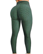 Load image into Gallery viewer, FITTOO Women&#39;s High Waist Textured Yoga Pants Tummy Control Scrunched Booty Leggings Workout Running Butt Lift Textured Tights Peach Butt Emerald
