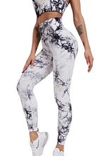 Load image into Gallery viewer, YuMENo Women&#39;s Tie Dye Workout Sets 2 Pieces Seamless High Waist Yoga Leggings with Sports Bra Gym Outfit Clothes Black
