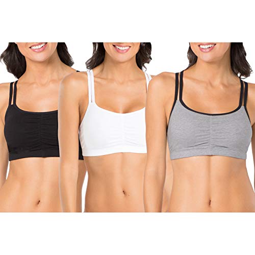 Fuit of the Loom Women's Spaghetti Strap Pullover Sports Bra, Grey with Black/White/Black Hue, 3-Pack, 36
