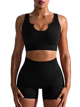 Load image into Gallery viewer, OQQ Workout Outfits for Women 2 Piece Seamless Ribbed High Waist Leggings with Sports Bra Exercise Set Black1
