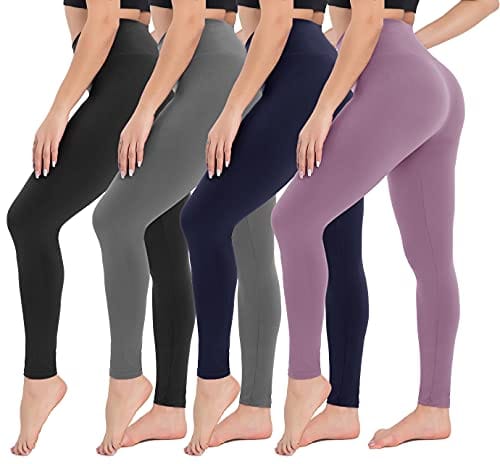 CAMPSNAIL 4 Pack High Waisted Leggings for Women- Soft Tummy Control Slimming Yoga Pants for Workout Running Reg & Plus Size