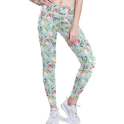 visesunny Watercolor Easter Bunny Egg High Waist Yoga Pants with Pockets Buttery Soft Tummy Control Running Workout Pants 4 Way Stretch Pocket Leggings