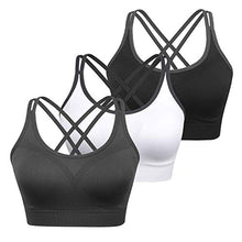 Load image into Gallery viewer, 3 Pack Sports Bras for Women Medium Support Yoga Bra Strappy Cross Back Workout Tops with Removable Pads
