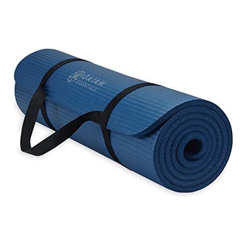 Gaiam Essentials Thick Yoga Mat Fitness & Exercise Mat with Easy-Cinch Carrier Strap, Navy, 72